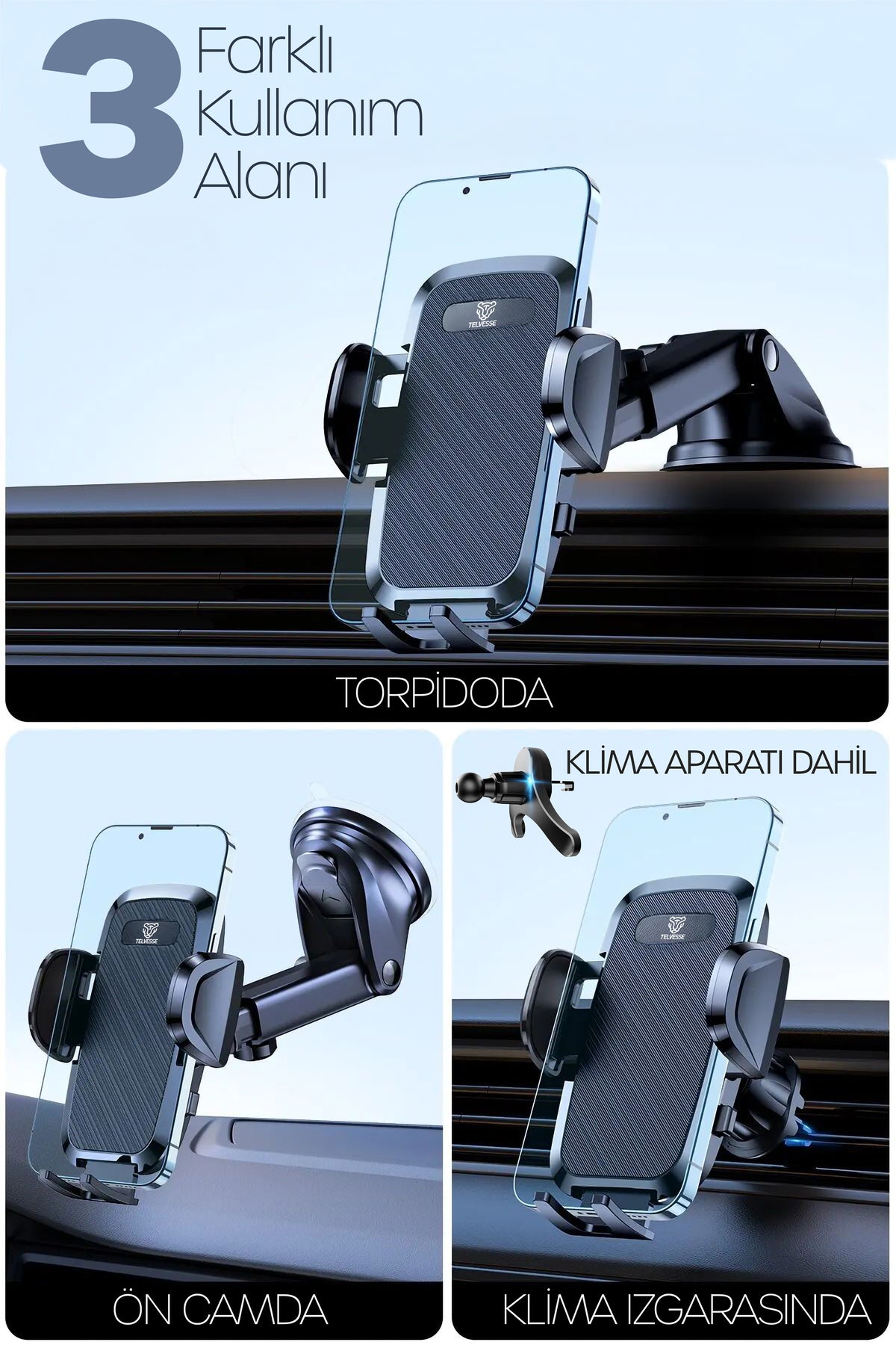 2li Set Havalandırma Araç İçi Telefon Tutucu + Araç Numaratörü Klima Vantuzlu Araba Telefon Tutacağı