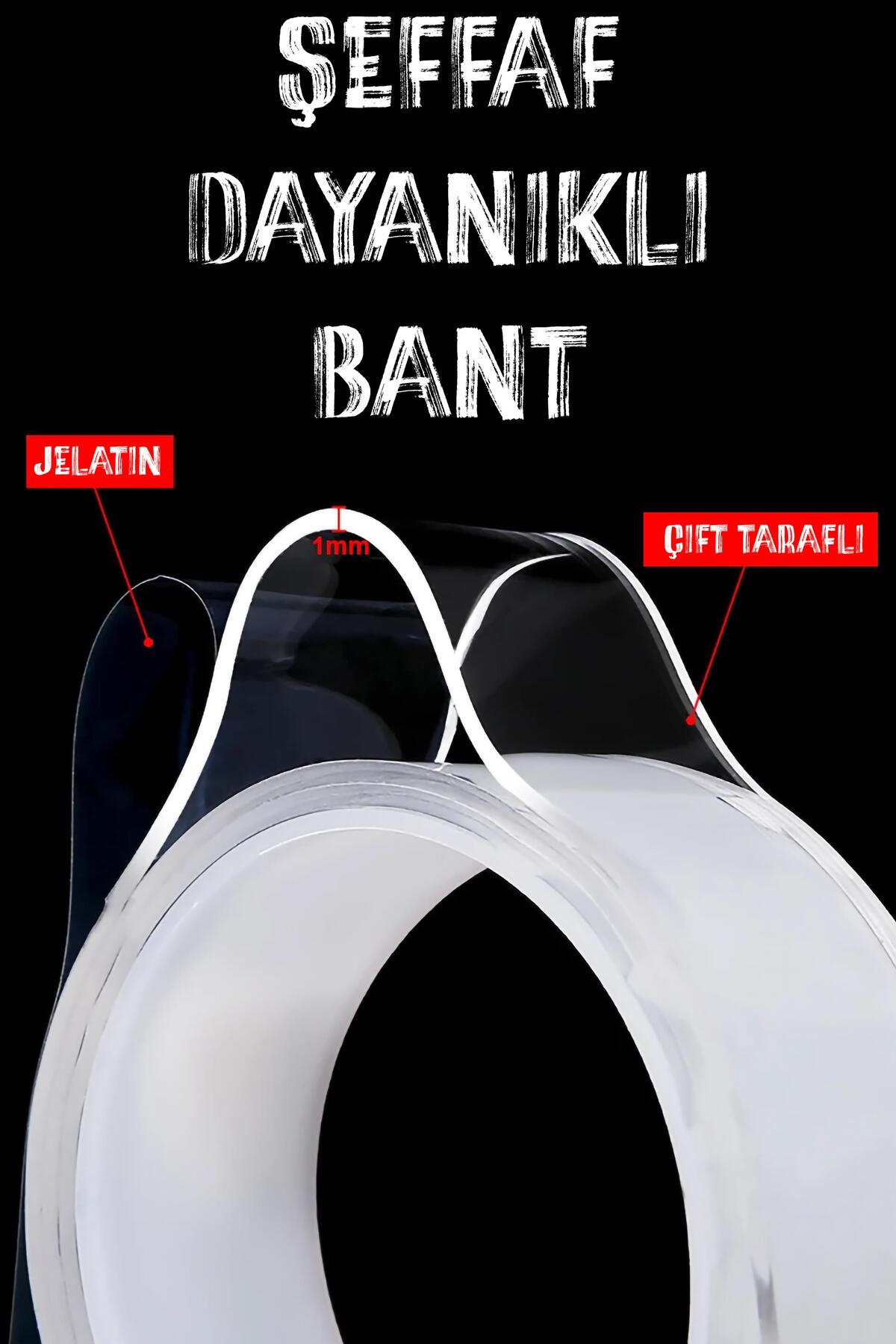 Çift Taraflı Yıkanabilir Süper Güçlü Nano Teknoloji Bant Şerit Led Tablo Priz Montaj Bandı 1 metre