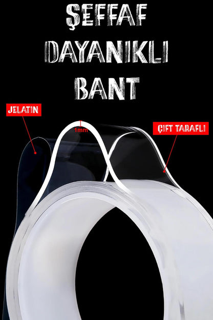 Çift Taraflı Yıkanabilir Süper Güçlü Nano Teknoloji Bant Şerit Led Tablo Priz Montaj Bandı 1 metre