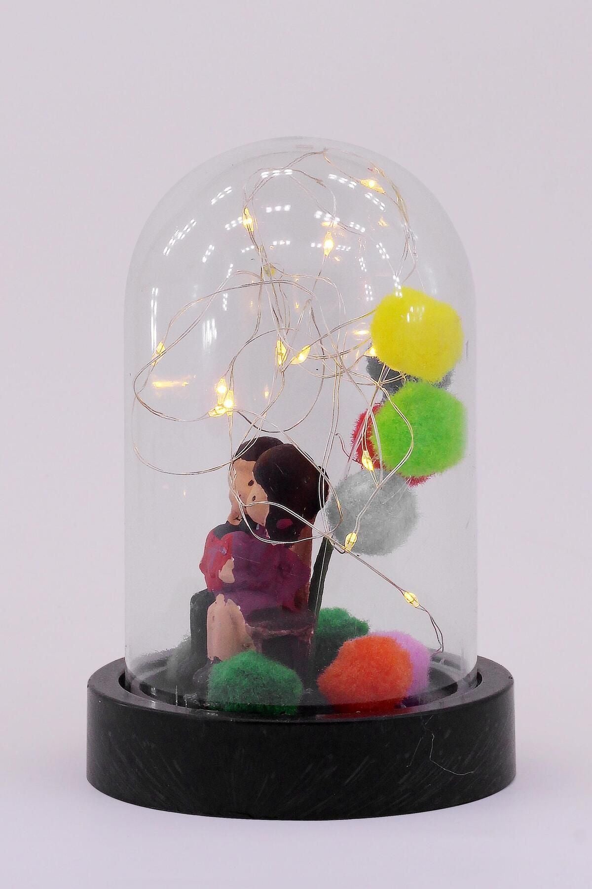 3 Modlu Led Işıklı Fanus Içinde Sevgili Çift Detaylı Sevgiliye Hediyelik Dekoratif Gece Lambası