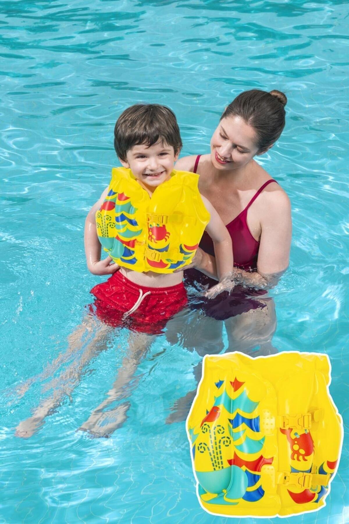 3-6 Yaş Çocuk Yüzme Yeleği Swimvest Şişme Yüzücü Havuz Yelek Can Yeleği Sarı 41x30 cm