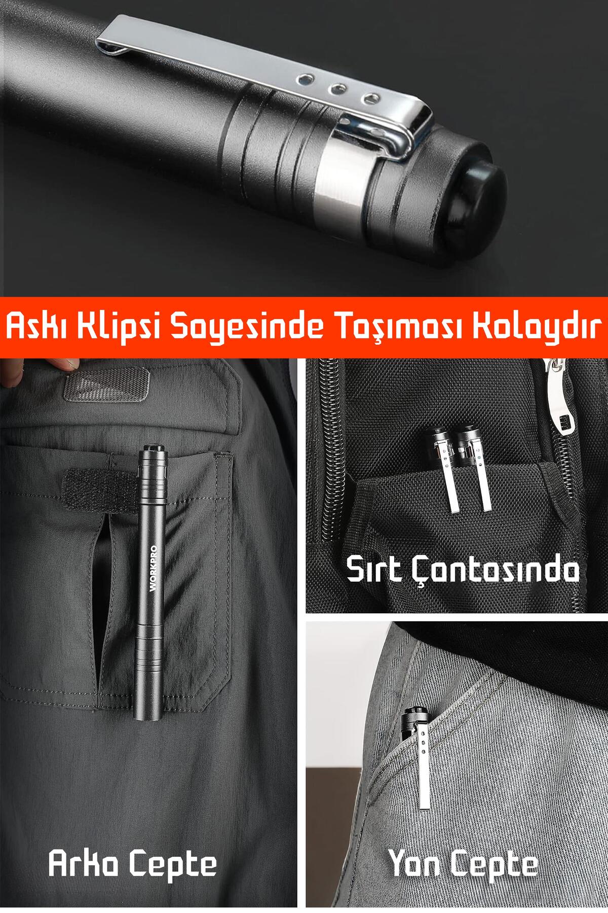3 MOD Şarjlı Led Kalem Tipi El Feneri Zoomlu Flaşörlü Fener 5 Watt Beyaz Işık 300 Lümen