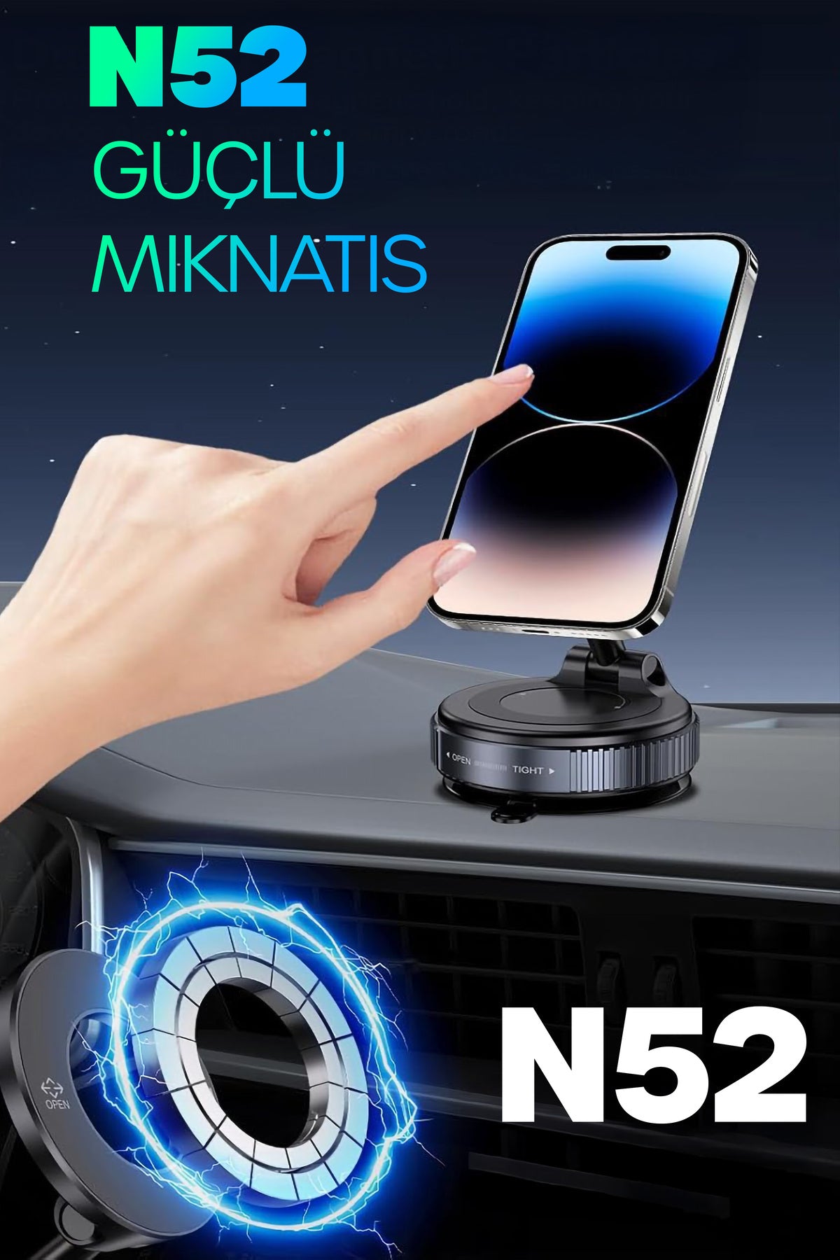 2li MagnetPRO 360° Ayarlanabilir Araç İçi Masa Üstü Vakumlu Mıknatıslı Magsafe Telefon Tutucu Siyah