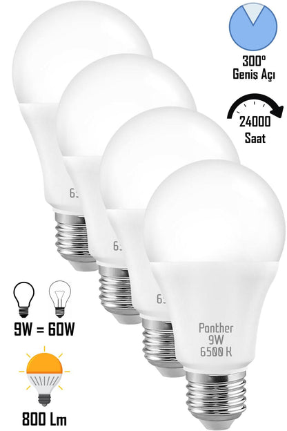 4 ADET 9W Beyaz LED E27 Ampul Tasarruflu Lamba 6500 K Beyaz Işık 800 Lümen 9W=60W
