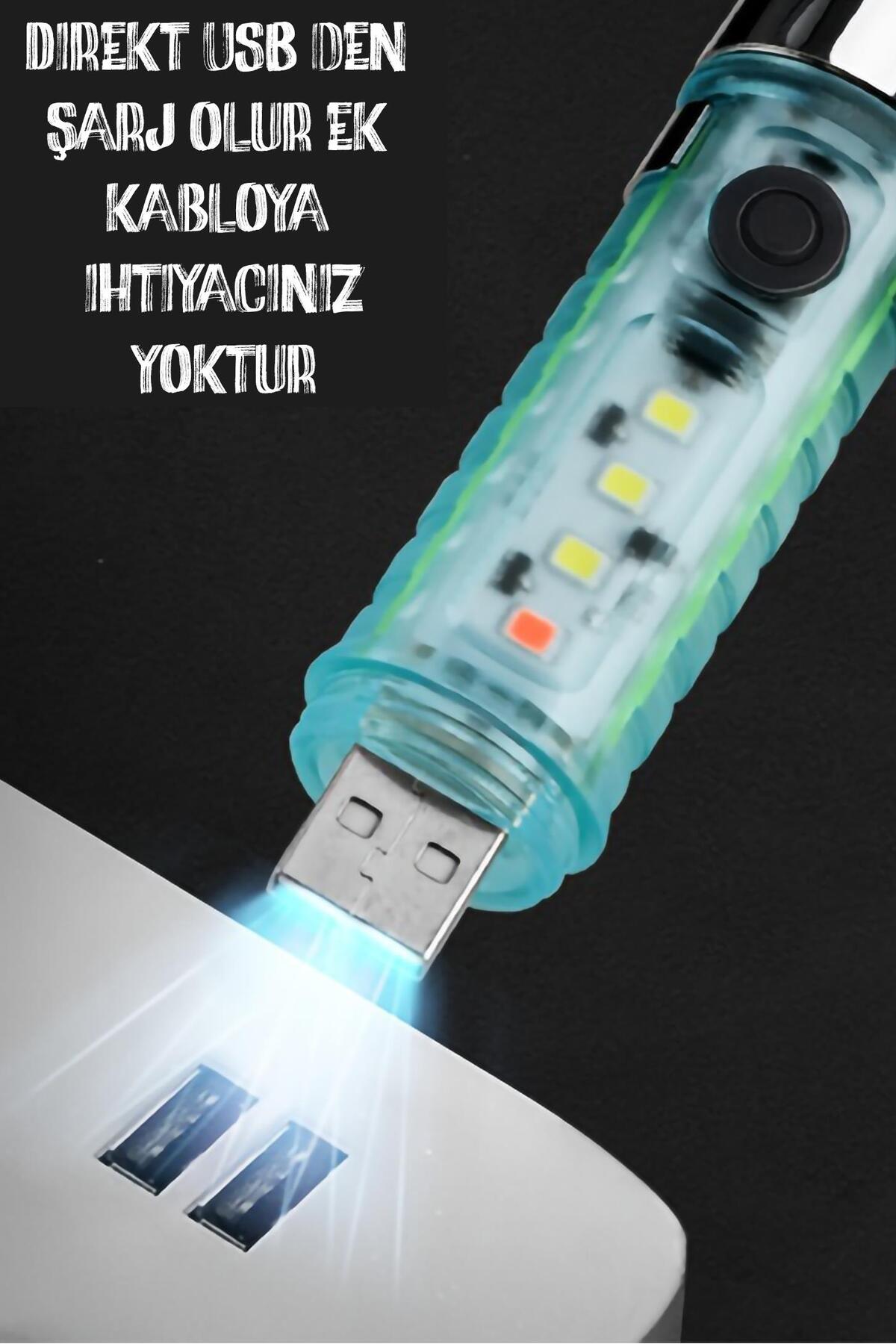 Çakarlı Ledli Şarjlı 9 UV Işıklı SOS Acil Durum Anahtarlık Mini El Feneri 130 lümen 3W 47740