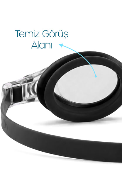 Set Yüzücü Gözlüğü Kumaş Bone Set Yüzme Havuz Deniz Gözlüğü Siyah 4