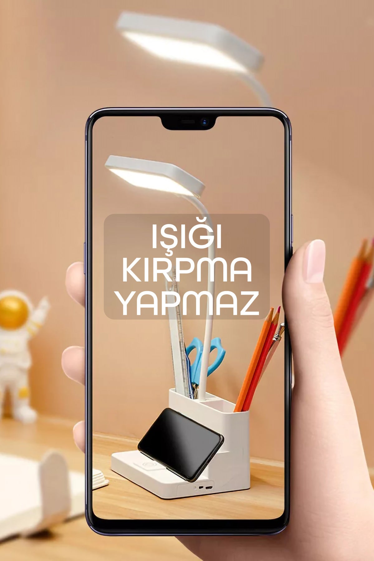 Şarjlı Masa Lambası 3 Renkli Işık Ayarlanabilir Telefon Tutuculu Kalemlikli Ders Çalışma Okuma Işığı