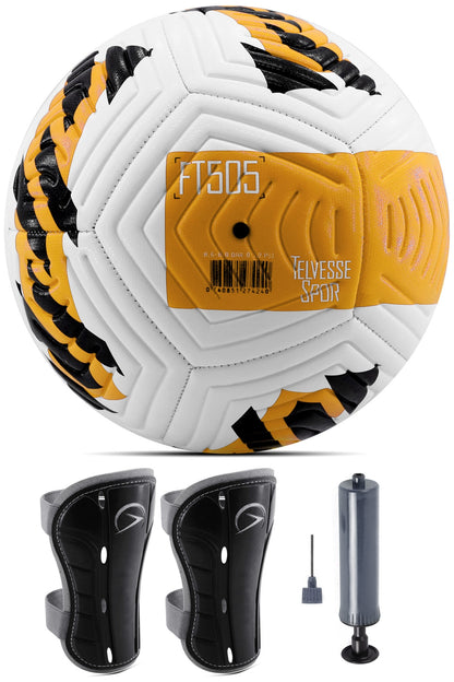 Futbol Topu 3'lü Set Pompa Ve Tekmelik Set Sert Zemin Halı Saha Futbol Topu Turuncu Hibrit No:5