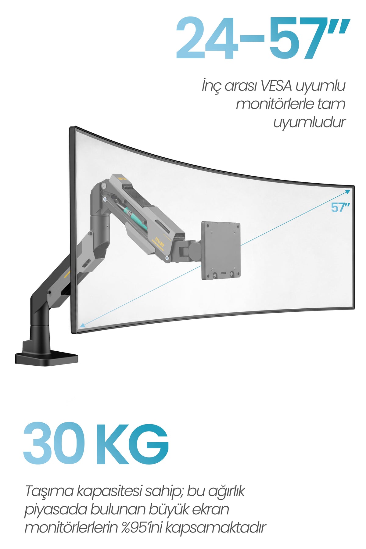 24-57" Armada Ultrawide Ekran Monitör Kolu 30 KG Kapasiteli VESA Uyumlu Tam Hareketli Monitör Standı