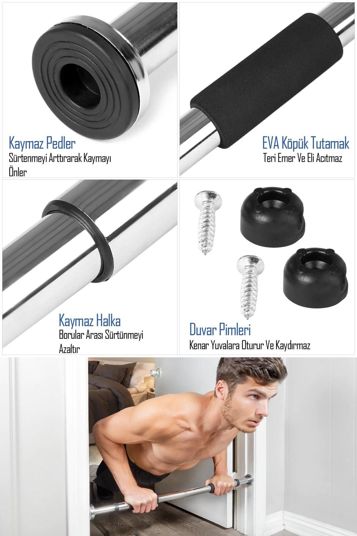 Kapı Barfiksi Süngerli Krom Koridor Barfix Aleti Demiri Şınav Çubuğu Chin Up Pull Up Demiri 62-100cm