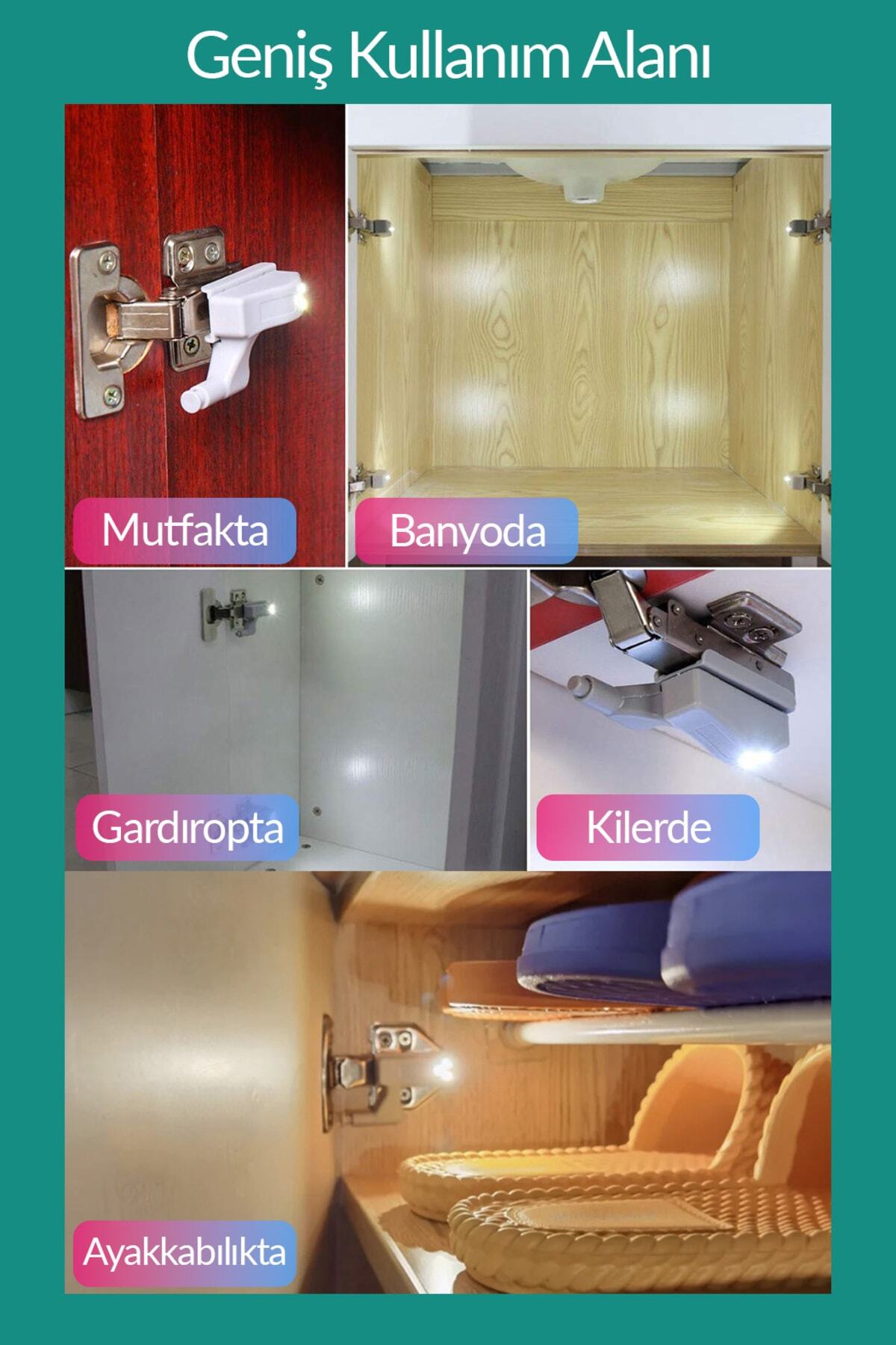 4'lü Otomatik Dolap Lambası Mutfak Banyo Gardırop Çekmece Içi Aydınlatma Menteşe Lambası