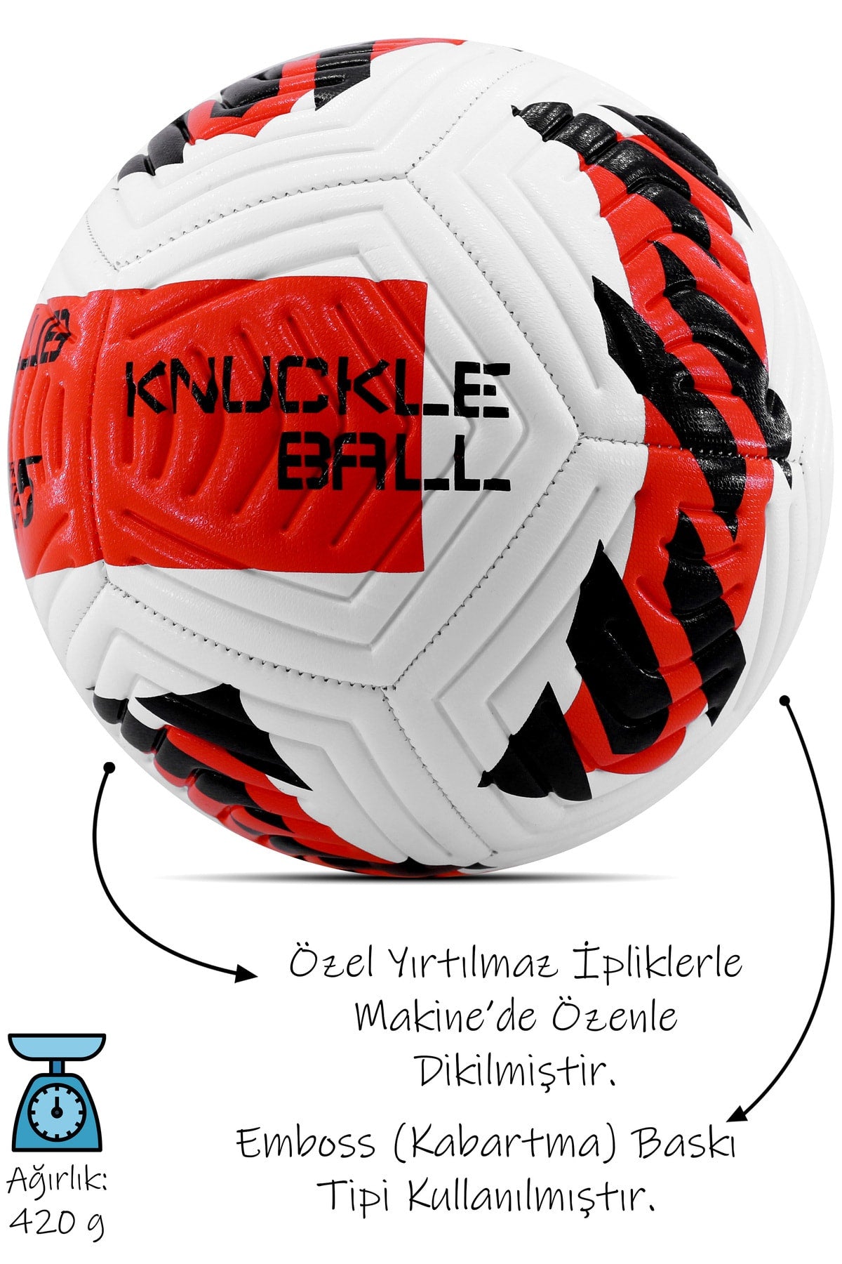 Futbol Topu 3'lü Set Pompa Ve Tekmelik Set Sert Zemin Halı Saha Futbol Topu Kırmızı Hibrit No:5