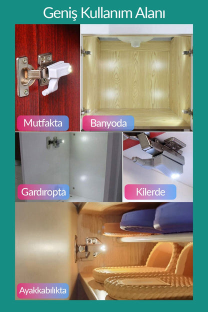 8'li Otomatik Dolap Lambası Mutfak Banyo Gardırop Çekmece Içi Aydınlatma Menteşe Lambası