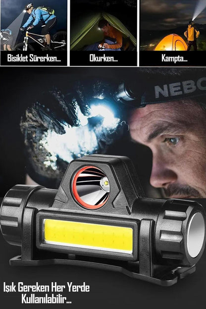 Kafa Lambası LED Şarjlı Su Geçirmez Darbeye Dayanıklı Kamp İş Kafa Feneri 6500K 4W