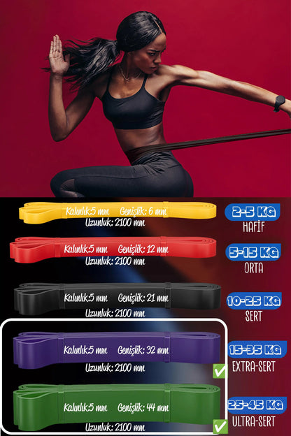2li SET 35+45 KG Direnç Bandı Seti Kas Geliştirme Lastiği Fitness Pilates Cross Training Bant