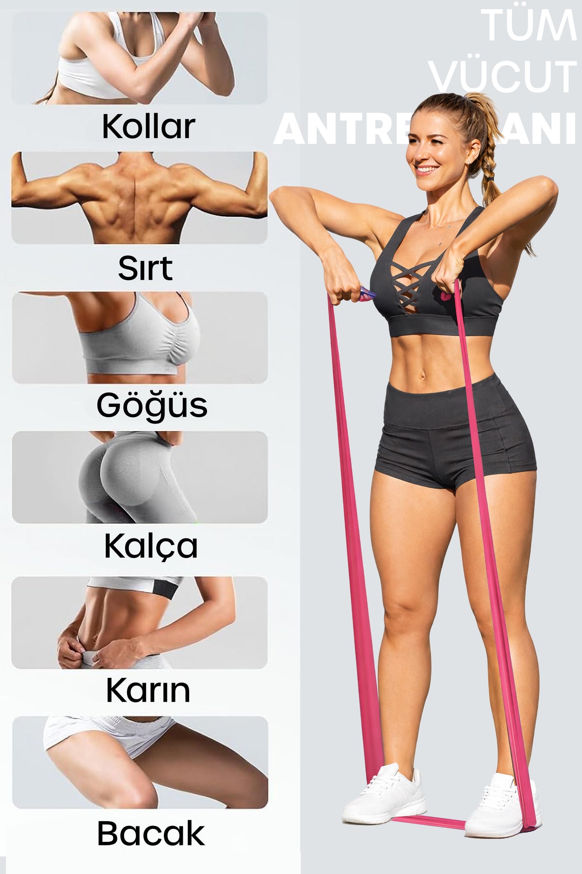 3 Farklı Direnç AÇIK UÇLU Çantalı Pilates Aerobik Egzersiz Squat Lastiği Bant Açık Uç TB3-RGB