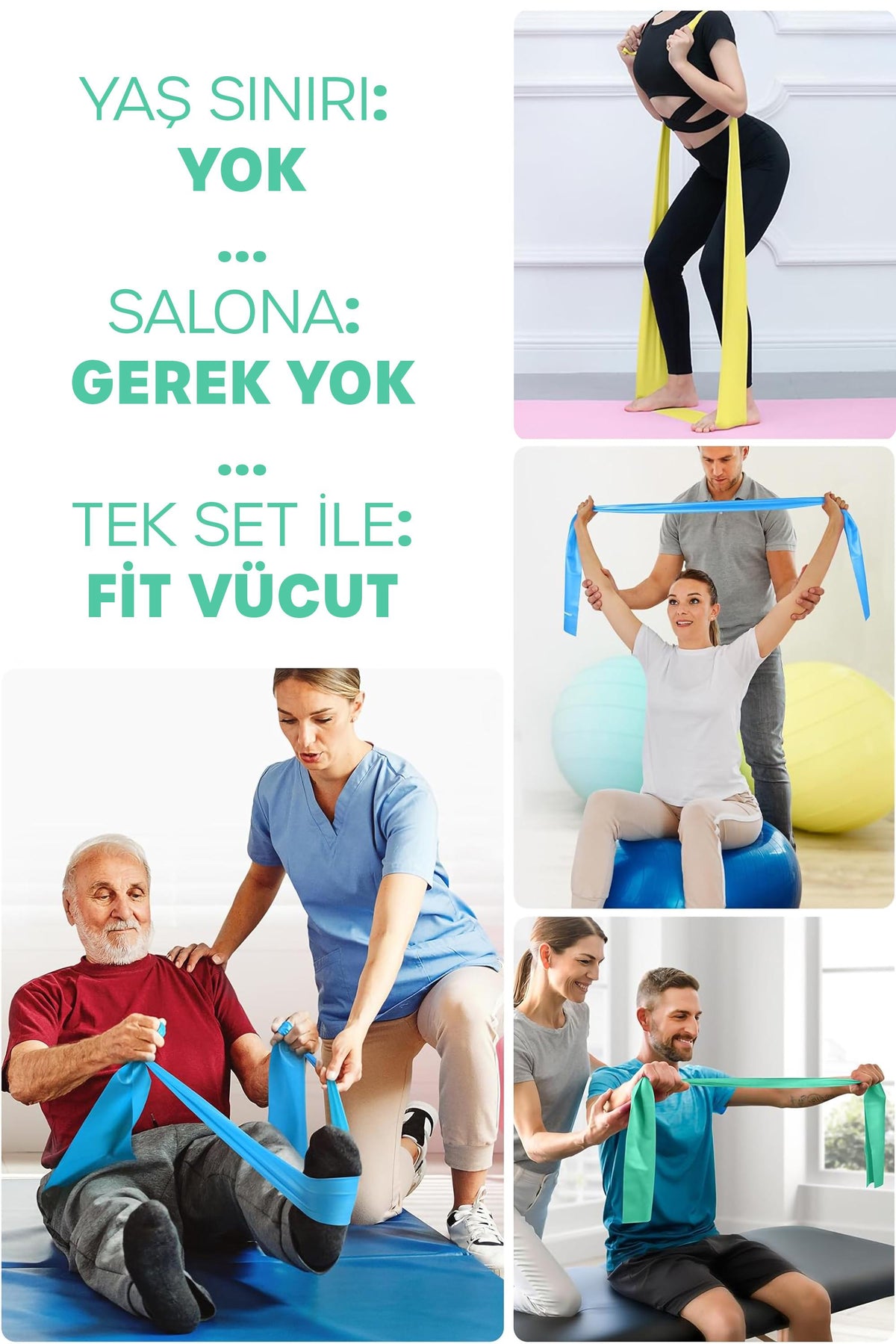3 Farklı Direnç AÇIK UÇLU Çantalı Pilates Aerobik Egzersiz Squat Lastiği Bant Açık Uç TB3-RGB
