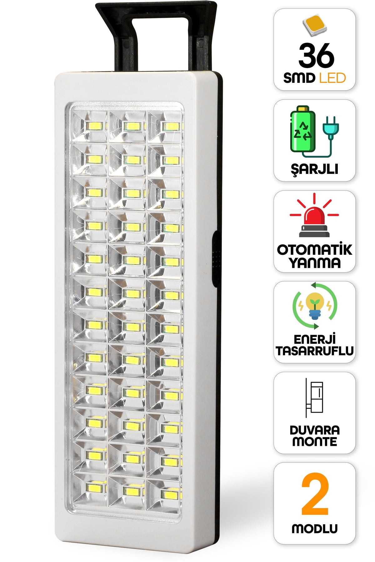 36 LED Şarjlı Işıldak POWER Lambası Otomatik Yanan Fener 2 Kademeli Elektrikli El Feneri 47733