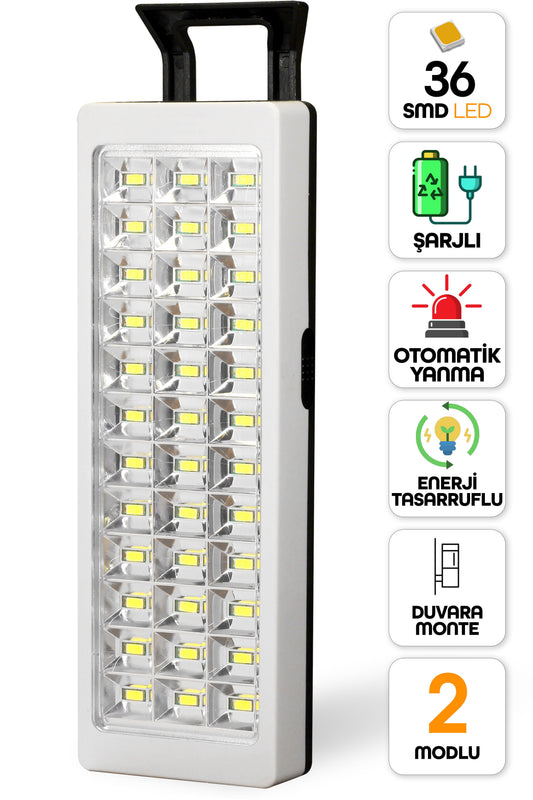 36 LED Şarjlı Işıldak POWER Lambası Otomatik Yanan Fener 2 Kademeli Elektrikli El Feneri 47733