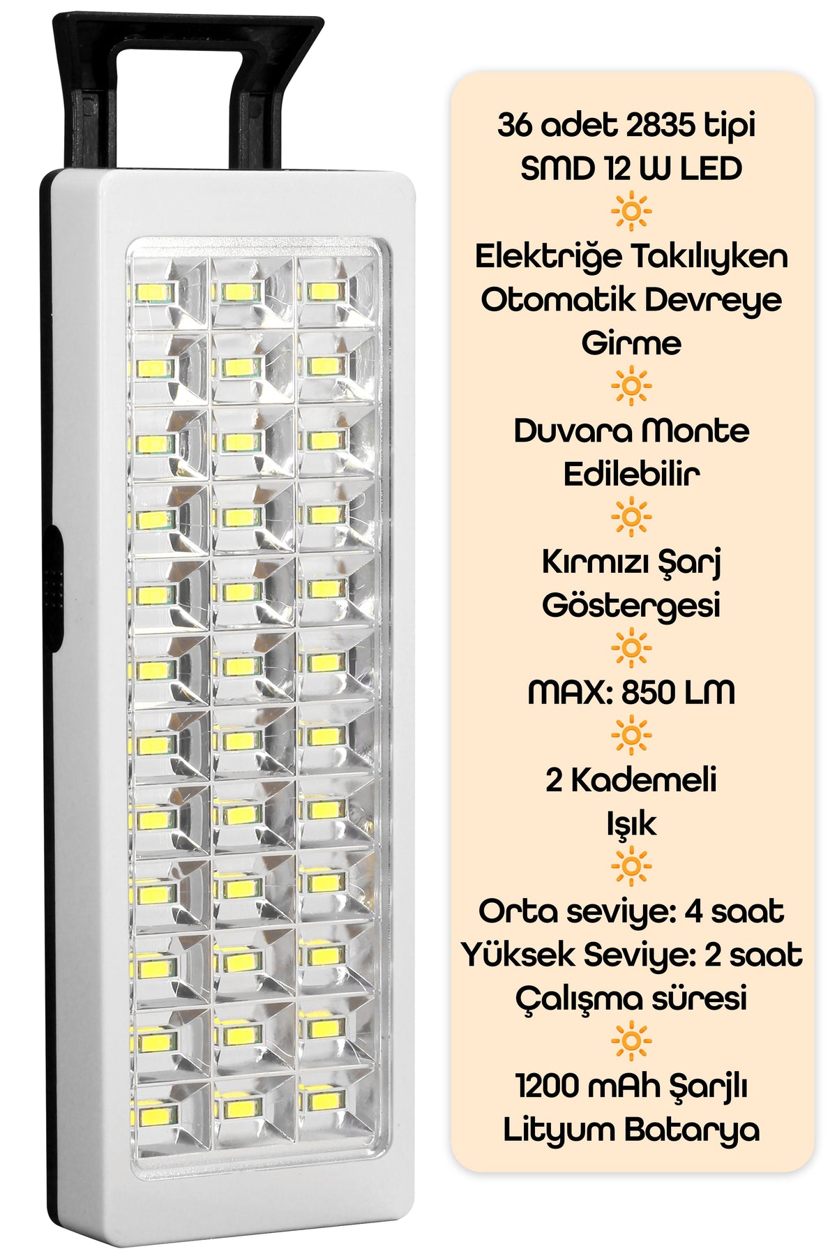 36 LED Şarjlı Işıldak POWER Lambası Otomatik Yanan Fener 2 Kademeli Elektrikli El Feneri 47733