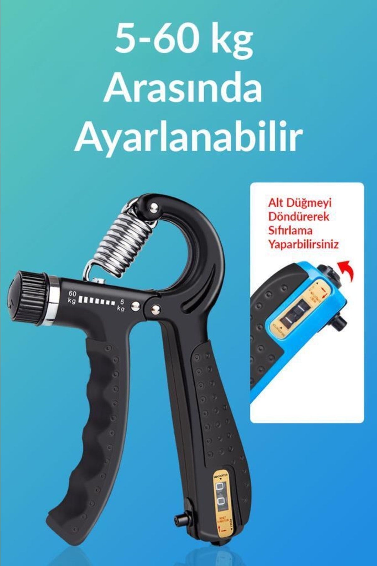 Sayaçlı El Yayı 5-60 Kg Bilek Güçlendirici Alet Ayarlanabilir Fitness Egzersiz Siyah