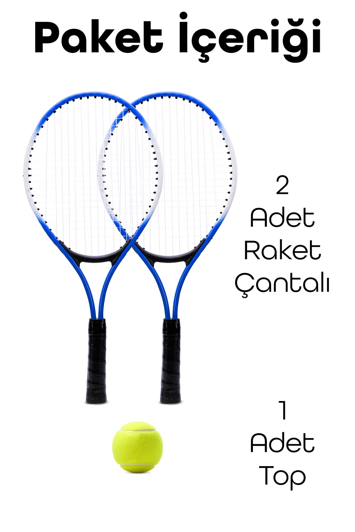 3lü SET Deluxe 21 İnç Çocuk Genç Tenis Raketi SETİ Çantalı Çocuk Tennis L2 Grip 53 cm Mavi 670