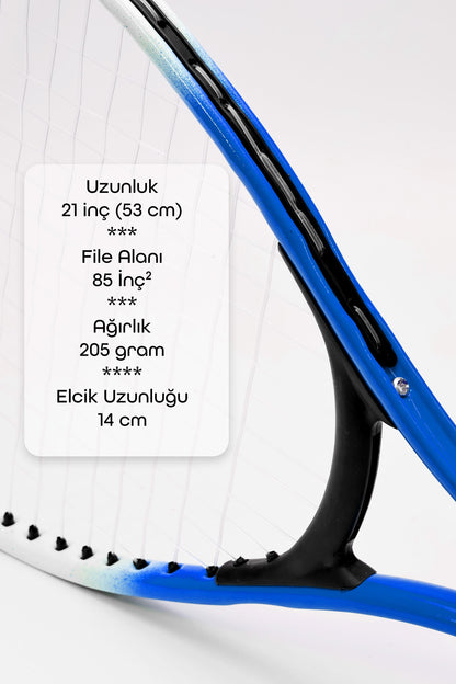 3lü SET Deluxe 21 İnç Çocuk Genç Tenis Raketi SETİ Çantalı Çocuk Tennis L2 Grip 53 cm Mavi 670