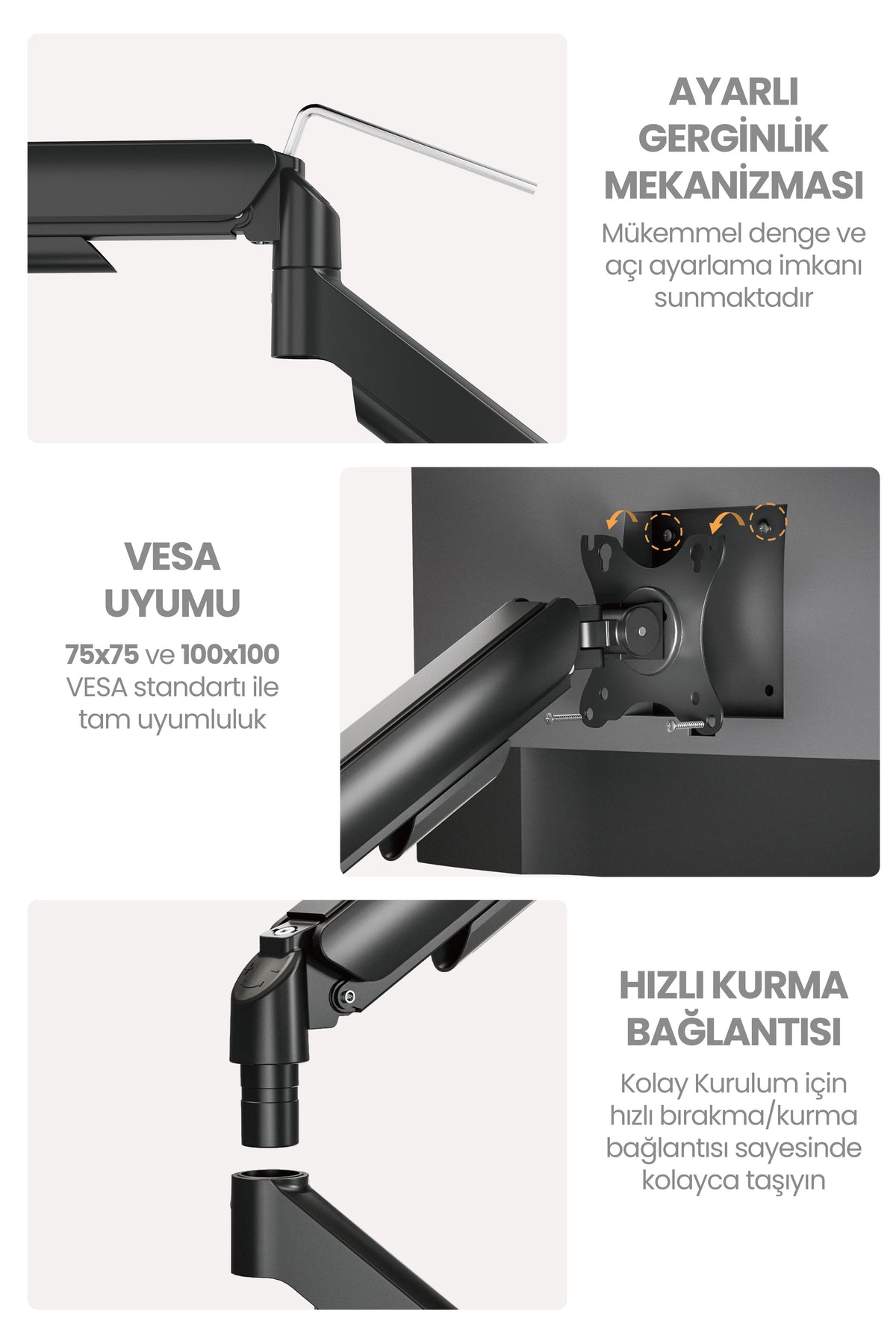 Hareketli Monitör Kolu 2026 Ergonomik Gazlı