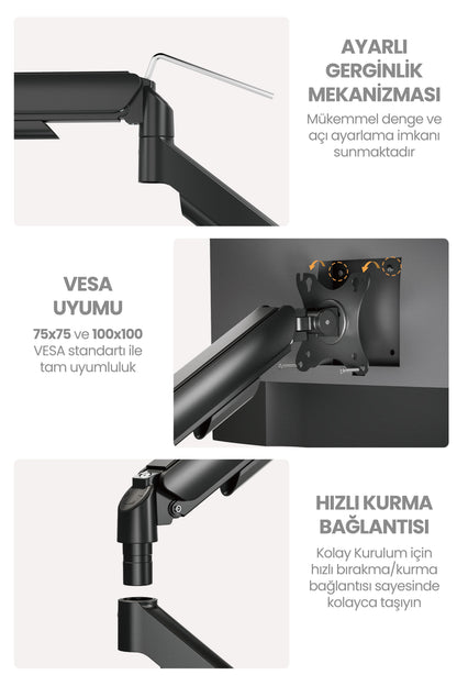 Hareketli Monitör Kolu 2026 Ergonomik Gazlı