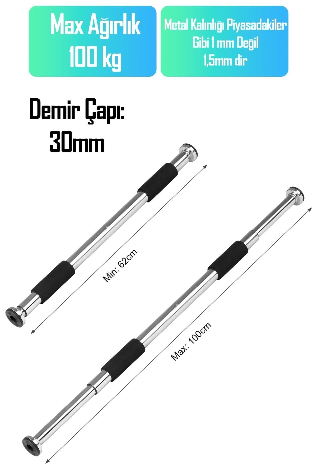 Kapı Barfiksi Süngerli Krom Koridor Barfix Aleti Demiri Şınav Çubuğu Chin Up Pull Up Demiri 62-100cm