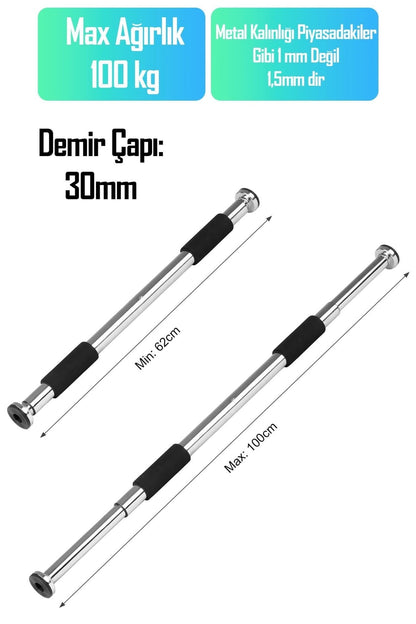 Kapı Barfiksi Süngerli Krom Koridor Barfix Aleti Demiri Şınav Çubuğu Chin Up Pull Up Demiri 62-100cm