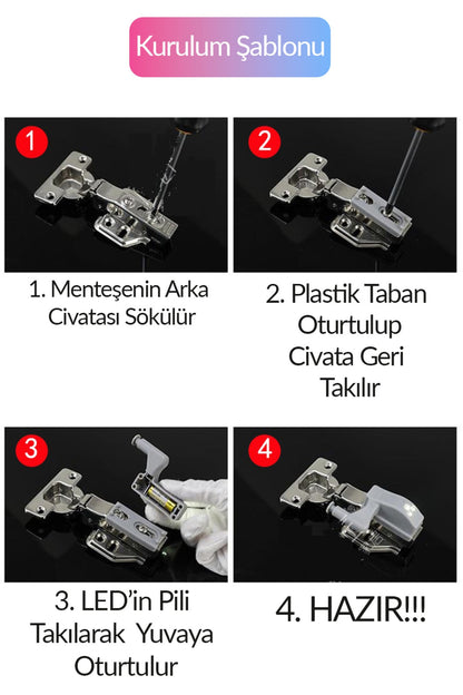 8'li Otomatik Dolap Lambası Mutfak Banyo Gardırop Çekmece Içi Aydınlatma Menteşe Lambası
