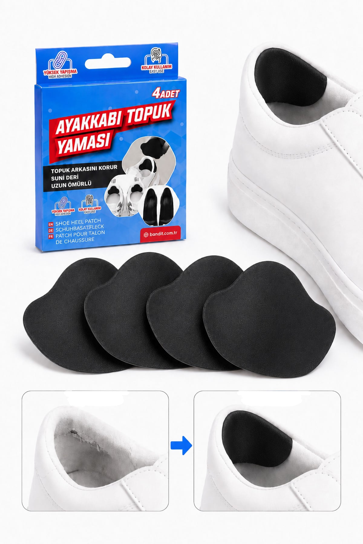 4lü Yapışkanlı Ayakkabı Topuk Yaması Kesilebilir Suni Deri Ayakkabı Tamir Pedi Siyah