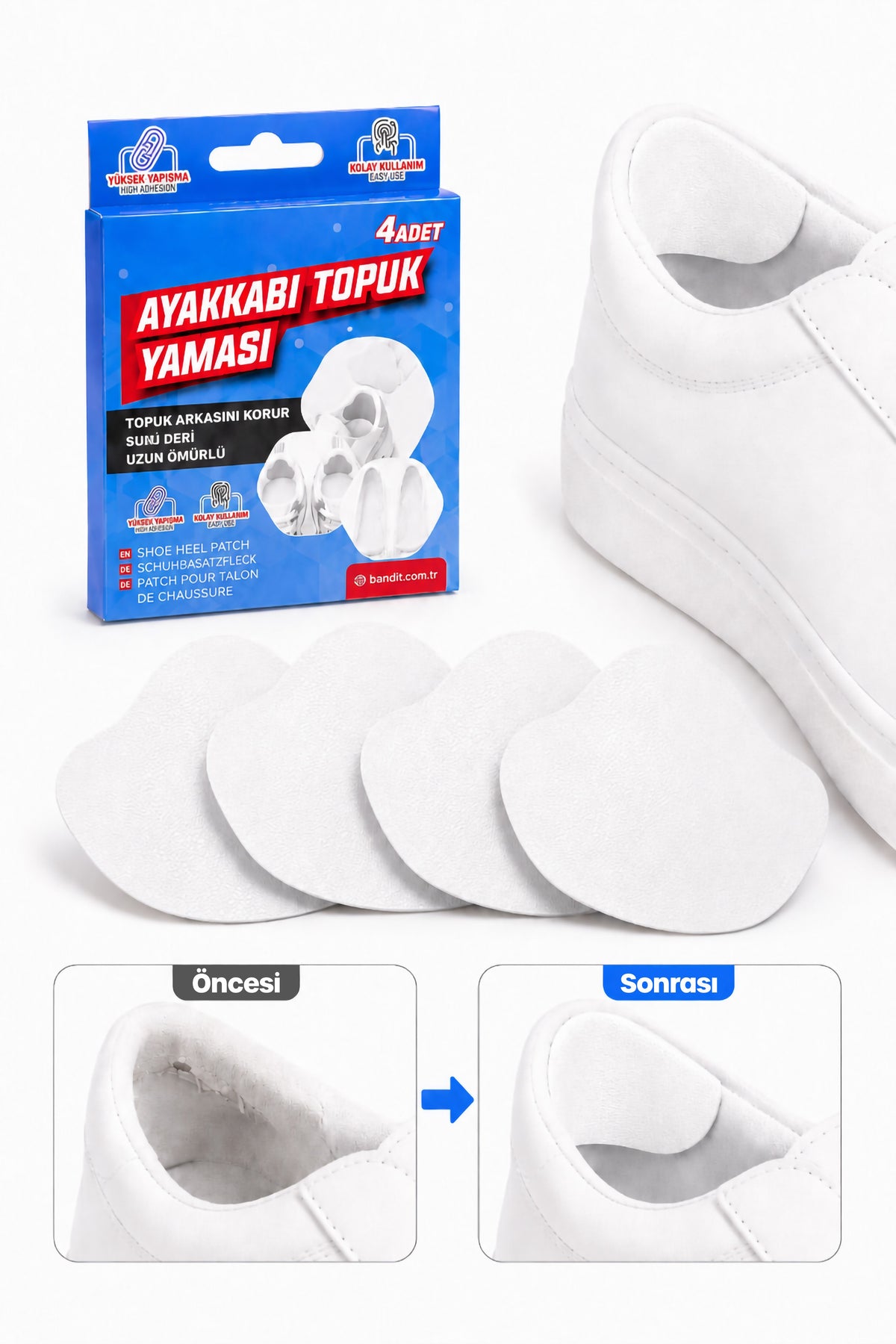 4lü Yapışkanlı Ayakkabı Topuk Yaması Kesilebilir Suni Deri Ayakkabı Tamir Pedi Beyaz