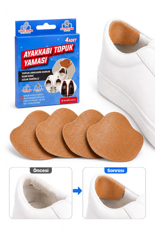 4lü Yapışkanlı Ayakkabı Topuk Yaması Kesilebilir Suni Deri Ayakkabı Tamir Pedi Kahverengi