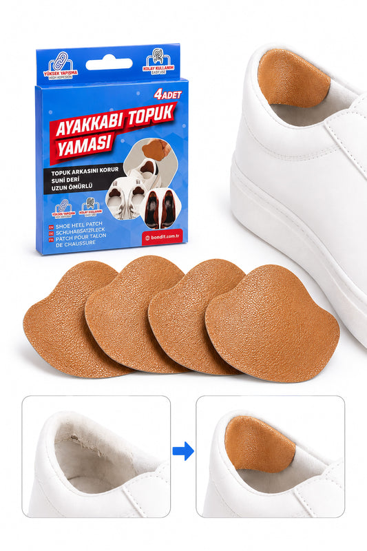 4lü Yapışkanlı Ayakkabı Topuk Yaması Kesilebilir Suni Deri Ayakkabı Tamir Pedi Kahverengi