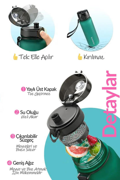 Suluk Su Matarası Bpa Free Kokusuz Suluk Sızdırmaz Akıtmaz Matara 500ml Kırmızı