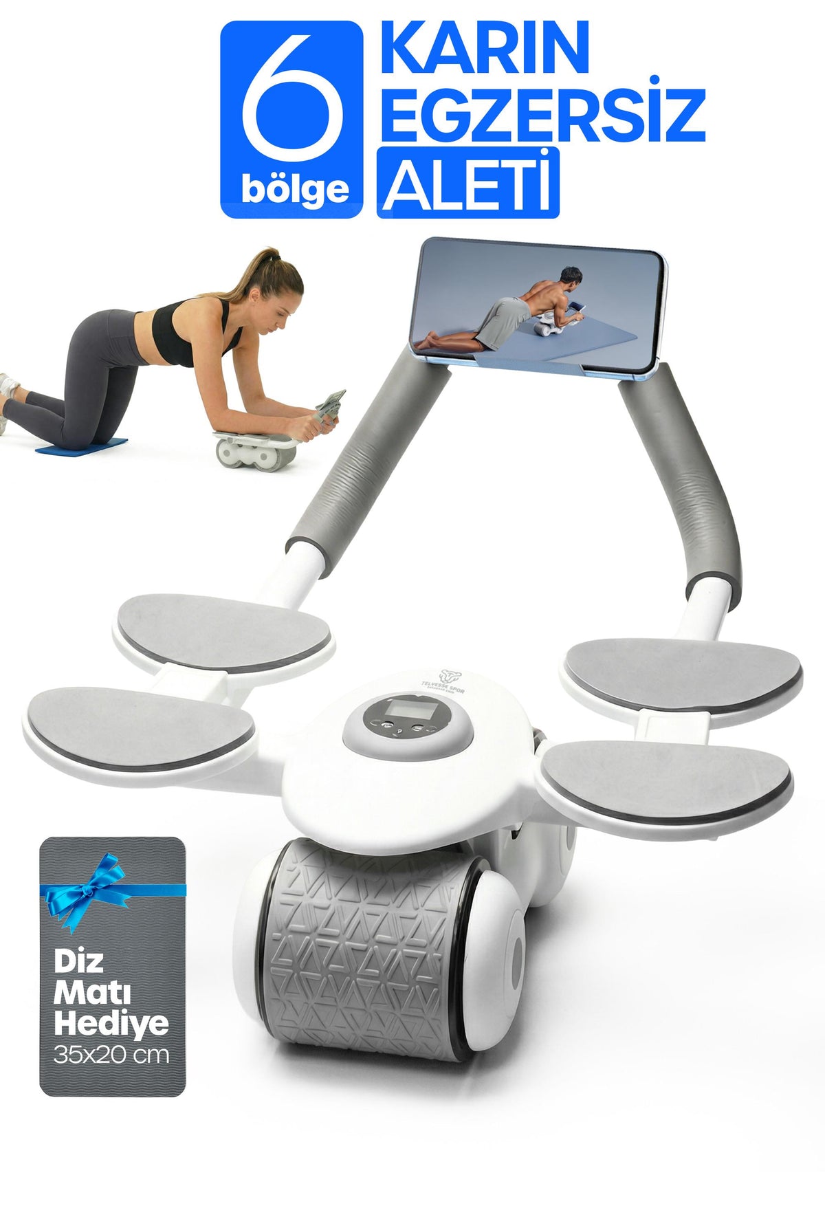 6 Bölge Karın Egzersiz Aleti Ab Roller Mekik Telefon Standlı Ev Spor İncelme Kas Yapma Aleti TWR100