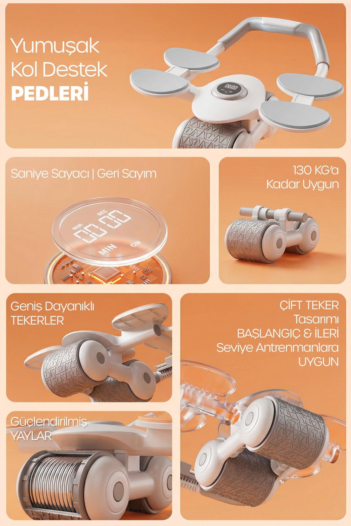 6 Bölge Karın Egzersiz Aleti Ab Roller Mekik Telefon Standlı Ev Spor İncelme Kas Yapma Aleti TWR100