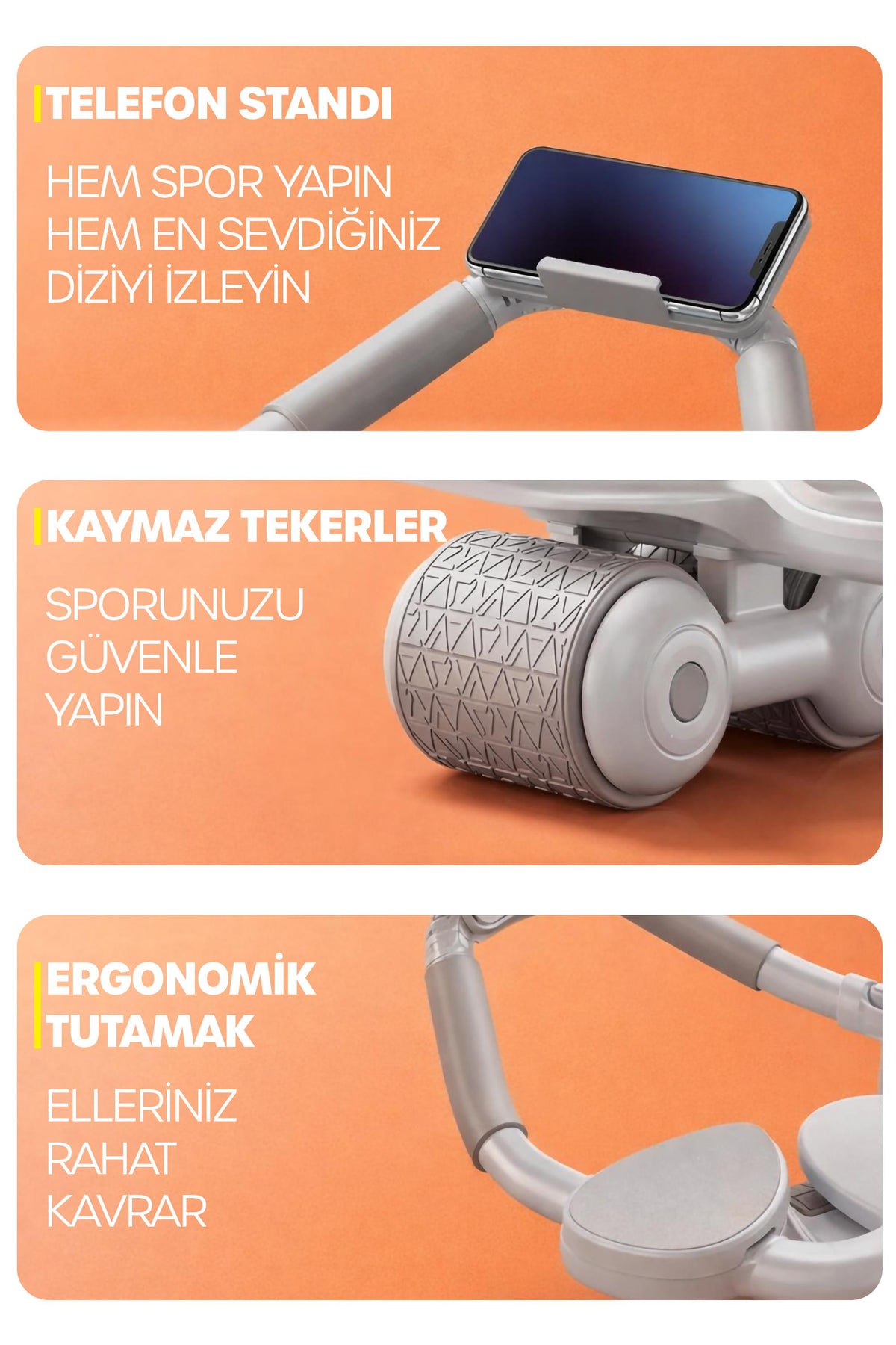 6 Bölge Karın Egzersiz Aleti Ab Roller Mekik Telefon Standlı Ev Spor İncelme Kas Yapma Aleti TWR100