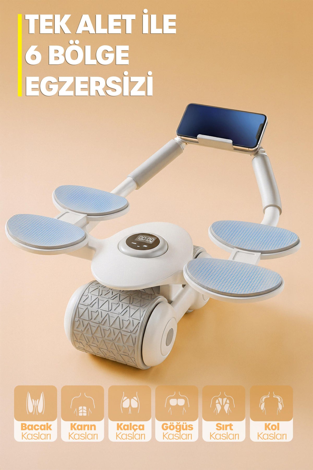 6 Bölge Karın Egzersiz Aleti Ab Roller Mekik Telefon Standlı Ev Spor İncelme Kas Yapma Aleti TWR100