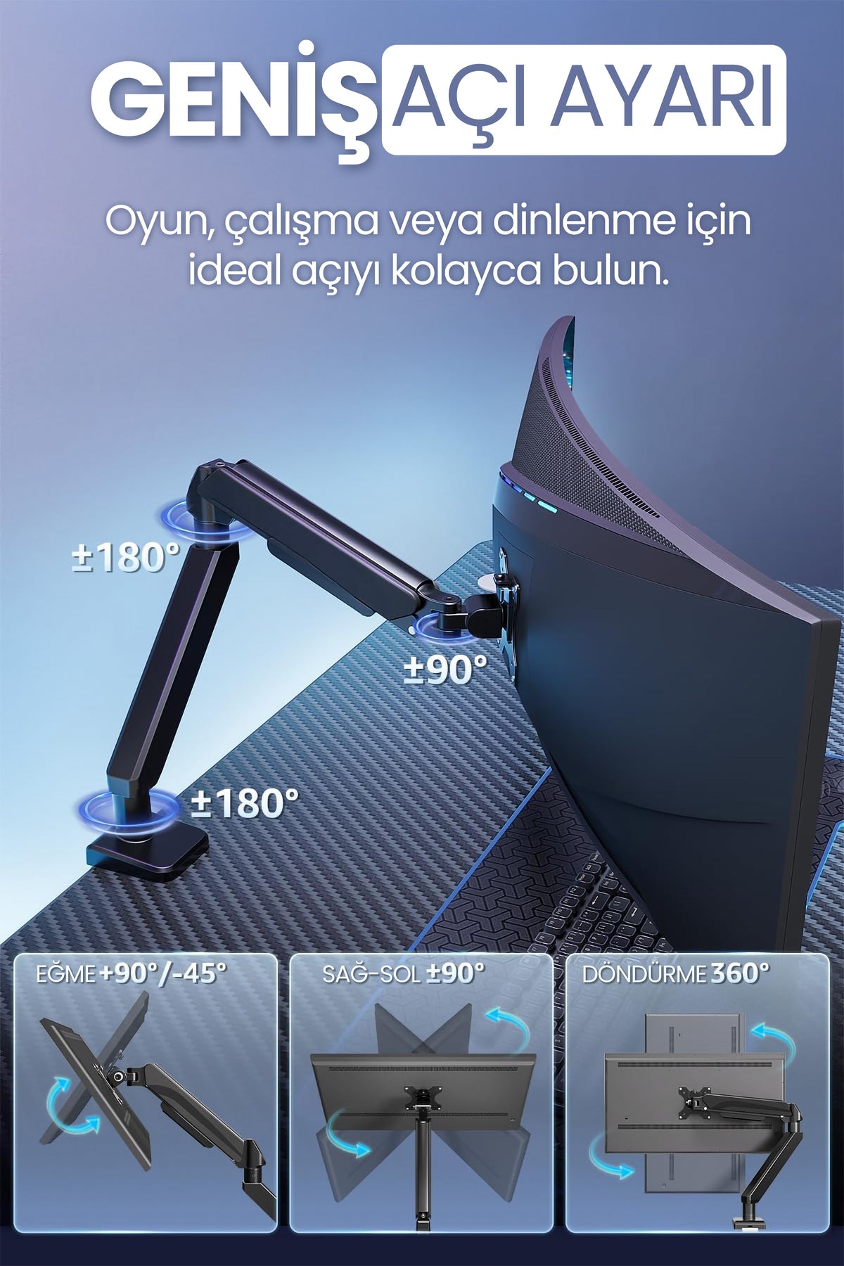 Hareketli Monitör Kolu 2026 Ergonomik Gazlı