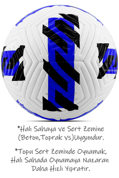 Futbol Topu 3'lü Set Pompa Ve Tekmelik Set Sert Zemin Halı Saha Futbol Topu Mavi Hibrit No:5