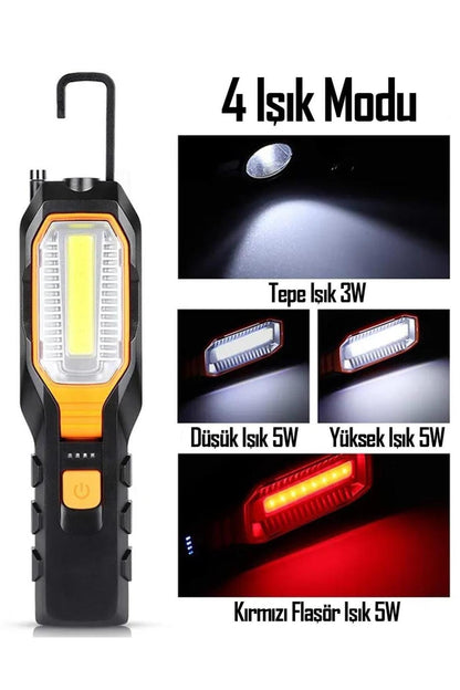 El Feneri 4 Modlu 90° Akrobat LED Çalışma Işığı İş Lambası Darbeye Dayanıklı Mıknatıslı Fener 8W