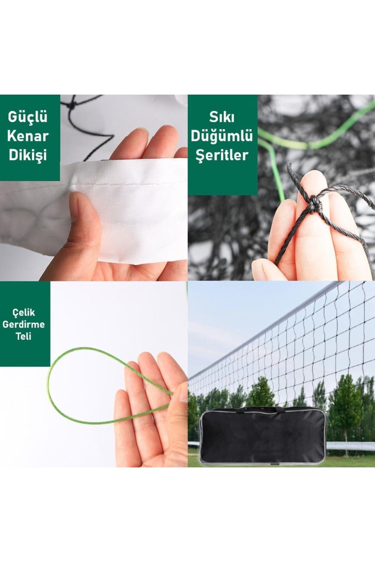 Voleybol Filesi 9.6 Metre Profesyonel Çantalı Taşınabilir Pratik Çelik Gergili Voleybol Ağı