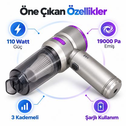 110W 3 Kademeli Şarjlı Kablosuz Araç İçi El Süpürgesi