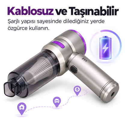 110W 3 Kademeli Şarjlı Kablosuz Araç İçi El Süpürgesi