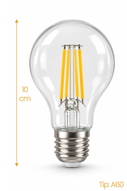 A60 Dimmerli Rustik Gün Işığı 2200K Amber LED Ampul Filament E27 Duylu Filamanlı Edison Ampül