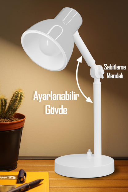 Akrobat Masa Lambası Retro Model Kablolu Elektrikli Ders Çalışma Lamba Kitap Okuma Işığı Beyaz KML