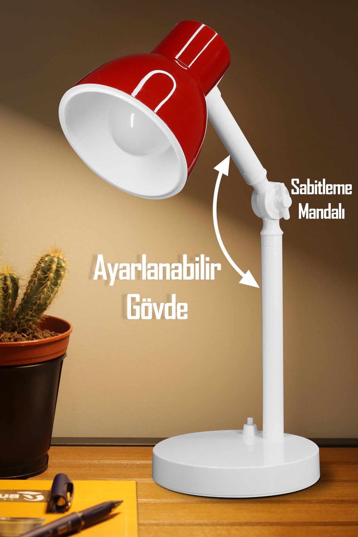 Akrobat Masa Lambası Retro Model Kablolu Elektrikli Ders Çalışma Lamba Kitap Okuma Işığı Kırmızı KML